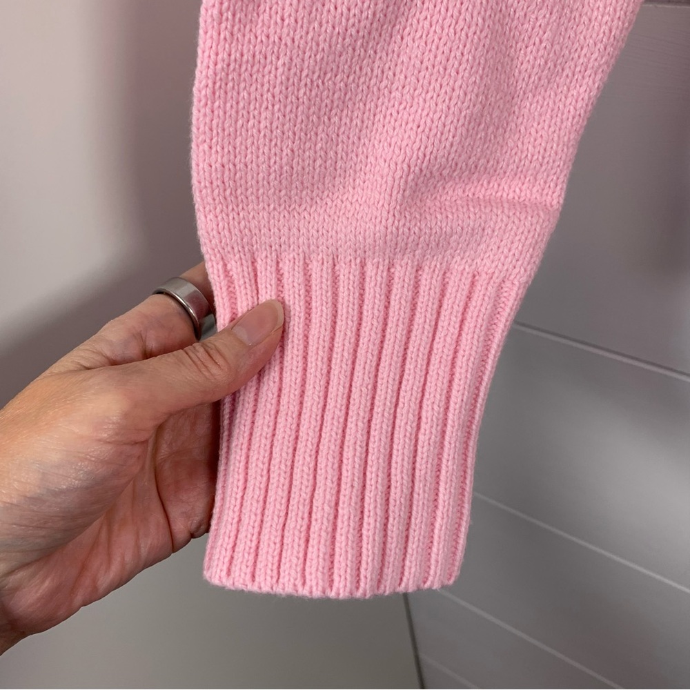 Pink Sweater White‎ Cable Knit Heart Women XS / S Soft Girl Y2K Coquette Pastel - Picture 4 of 10